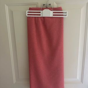 Coral blazer and skirt.